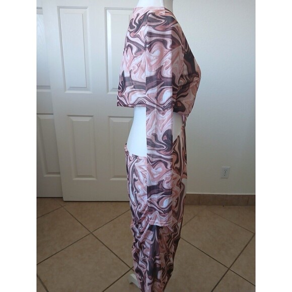 Lulus Swirl Power Pink Multi Print Cutout Bodycon Midi Dress, Size Large - Picture 6 of 16